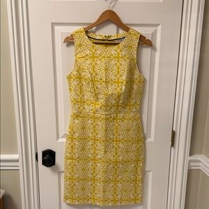 Boden Yellow and White Patterned Mini Dress